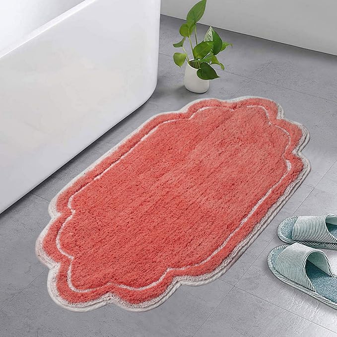 Home Weavers Allure Collection 100% Cotton Tufted Bathroom Rug, Soft and Absorbent Bath Rugs, Non-Slip Bath Carpet, Machine Wash Dry Bath Mats for Bathroom Floor, 21"x34" Bath Rug, Coral