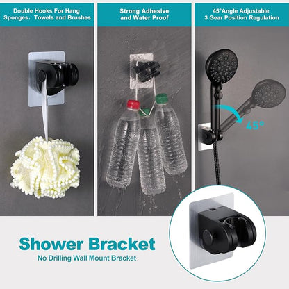 Rain Shower Heads with Handheld Spray Combo,12In Fixed Showerhead&8-Mode Handheld Shower Head with 79 Inches Extra-long Stainless Steel Hose (Black)