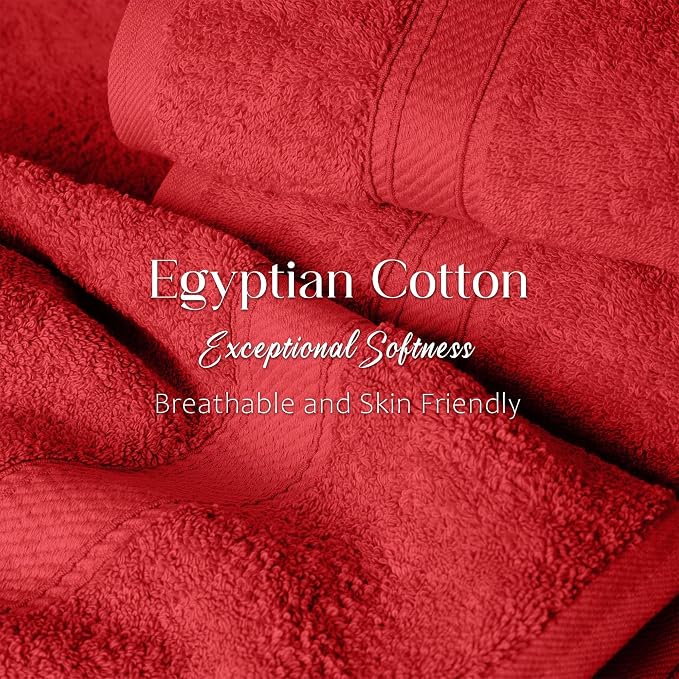 Superior Egyptian Cotton Plush & Absorbent, Bath Towel Set of 4, Red | Quick Dry, Soft Luxury Towel Set, Bath Essentials for Bathroom, Guest Bath, Spa, 4 Piece Bath, Madeline Towels