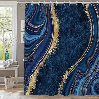 120GSM Marble Blue Waterproof Shower Curtain Set with 12PCS Hooks,Modern Abstract Bathroom Shower Curtains, Minimalist Watercolor Bathroom Décor,Washable Fabric Shower Curtain, 72 x 72 Inch (Marble)