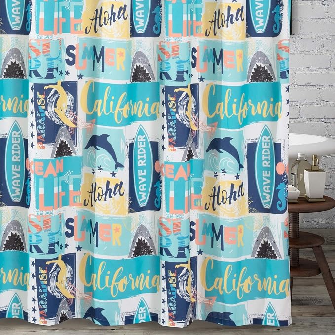 Greenland Home Fashions Fabric Sensations Shower Curtain, Stylish Bathroom Decor, Machine Washable, 72 inches x 72 inches, Wave Rider
