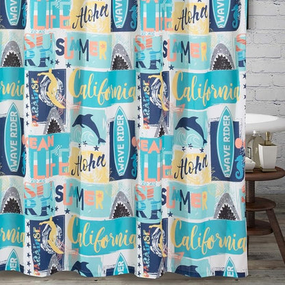 Greenland Home Fashions Fabric Sensations Shower Curtain, Stylish Bathroom Decor, Machine Washable, 72 inches x 72 inches, Wave Rider