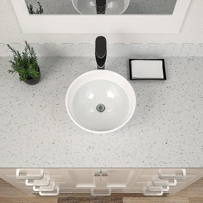 Dcolora 16 Inch Bowl Sinks for Bathrooms Round Vessel Sink Countertop White Ceramic Porcelain Bathroom Sink Bowl Above Counter Vanity Sink Basin, 16"x16" DC-V8896