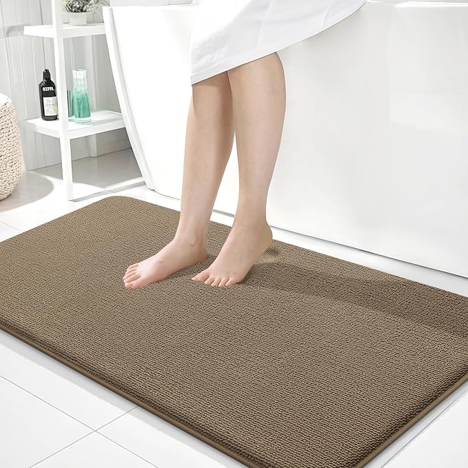 OLANLY Memory Foam Bathroom Runner Rug 44x24, Absorbent Long Bath Mat, Tan | Soft Quick Dry Bath Rugs, Non-Slip Carpet, Machine Washable Mat for Bathroom Floor, Tub and Shower, Home Decor Accessories