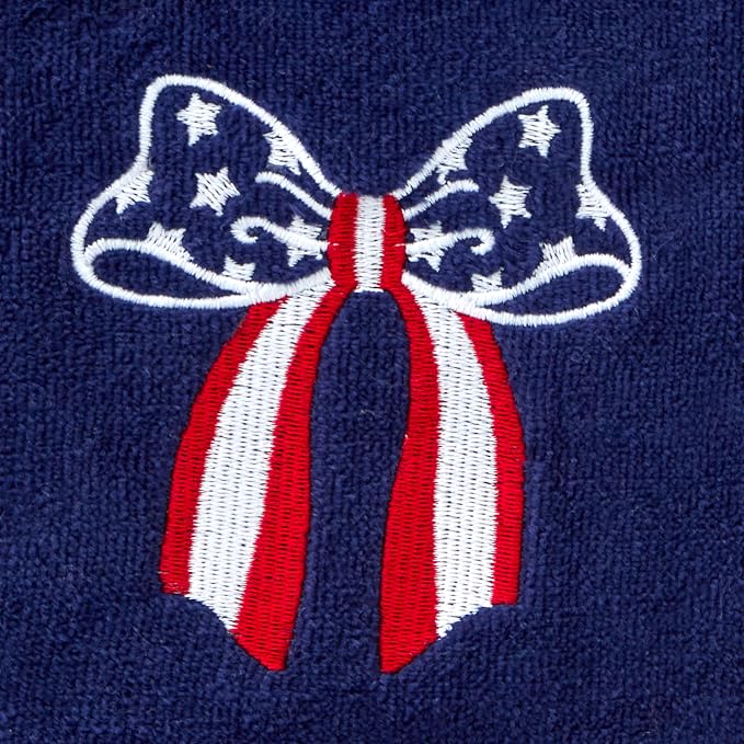 SKL Home Americana Bow Hand Towel Set-2pc, 100% Cotton, Embroidered, Navy | Fun for Memorial Day, 4th of July, Labor Day & all patriotic holidays. For use in the bathroom, kitchen or bar.