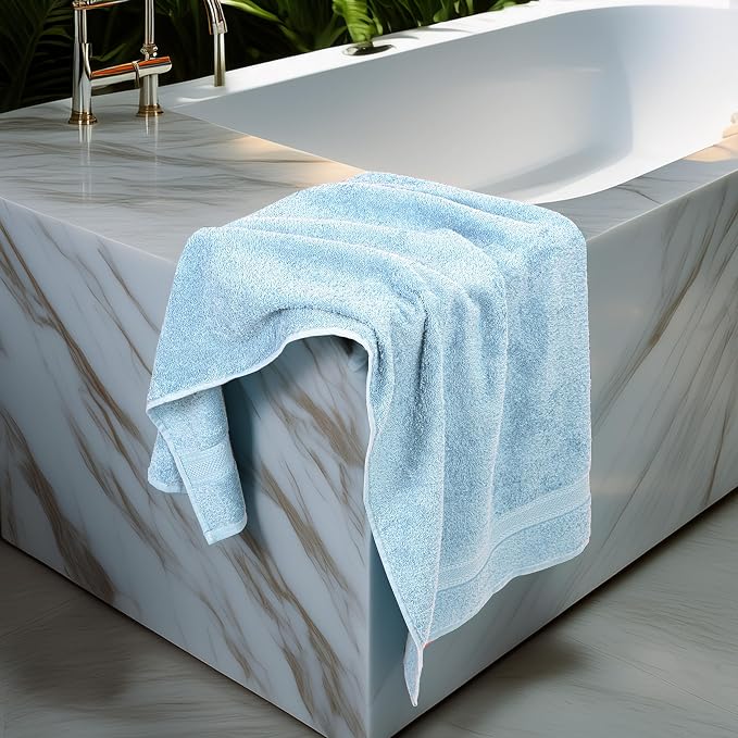 Commercial Bulk Pack of 12 Large Bath Towels – 100% Cotton Terry 24" x 50" – Ideal for Hotels, Salons, Gyms, Spas & Institutional Use – Sky Blue
