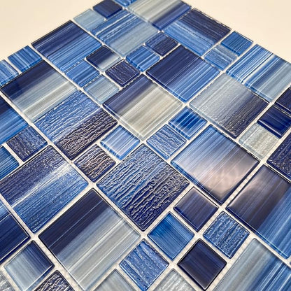 Glass Mosaic Tile,Hand-Painted,12”X12” Ocean Blue, Glossy &Textured, Resistant Fading and Scratch for Pool Tiles,Kitchen Backsplash,Bathroom, Shower, Waterline, Fountain, Spa (5 Sheets,5 Sq.Ft.)