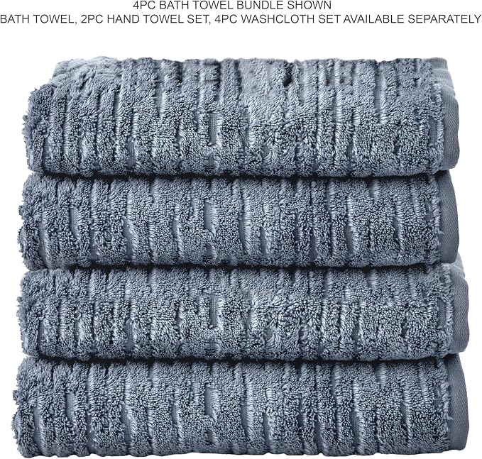 SKL Home CloudSoft 100% Cotton Luxury 4-Piece Bath Towel Set, Smoke Blue | Premium spa-level quality. 600 GSM weight. Ultra plush & absorbent.
