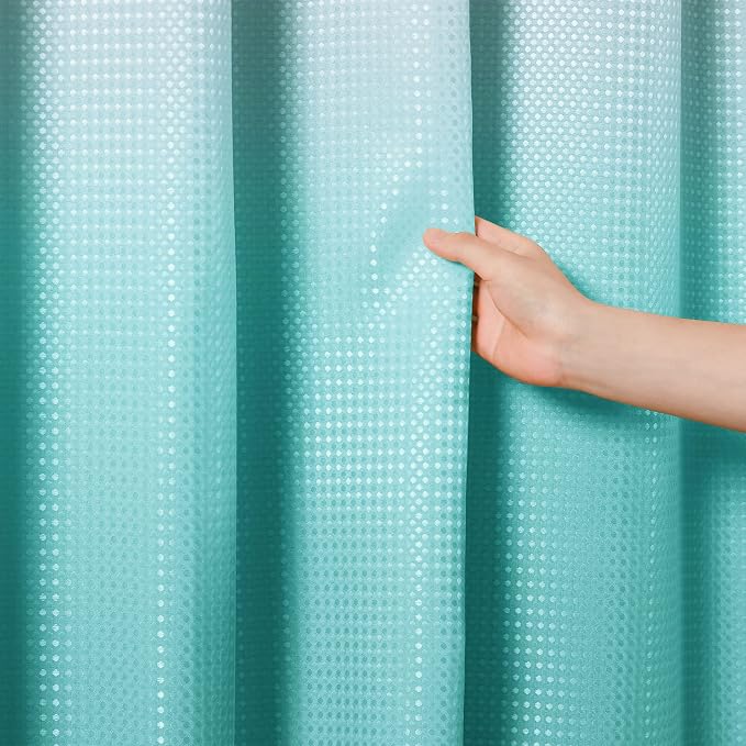 Shower Curtain 72 inches Long 6FT for Bathroom 1 Panel Aqua Blue | Ombre Waffle, Shower Curtains with Hook, Water Repellent, Boho Farmhouse, Simple Modern Bath Decor, 72x72