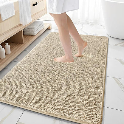 OLANLY Large Bathroom Rugs 59x35, Extra Soft Absorbent Chenille Bath Rugs | Beige, Quick-Drying Rubber Backing, Machine Washable Bath Mat for Bathroom Floor, Tub and Shower, Home Decor Accessories