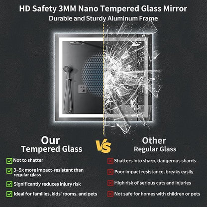 36"x40" LED Bathroom Mirror with Lights, Backlit+Frontlit, Anti-Fog | CRI 95, Stepless Dimmable, 3 Colors Lighting, Shatterproof Tempered Glass, HD Reflection, Memory, (Horizontal/Vertical)