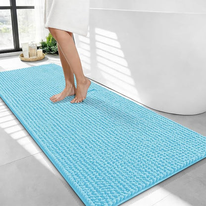 OLANLY Thick Chenille Bathroom Runner Rugs Mats 44x24, Sky Blue | Soft Absorbent Bath Rugs, Rubber Backing, Machine Wash Dry, Bath Mats for Bathroom, Tub and Shower, Home Decor Accessories