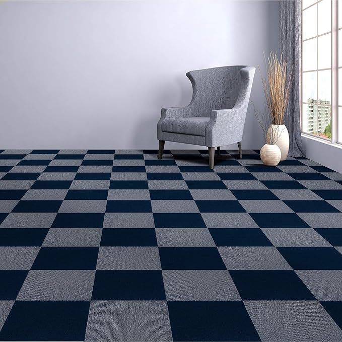 Nexus Self Adhesive 12-Inch Carpet Floor Tiles, 12 Tiles - 12" x 12", Navy Blue - Peel & Stick, DIY Flooring for Kitchen, Dining Room, Bedrooms & Bathrooms by Achim Home Decor