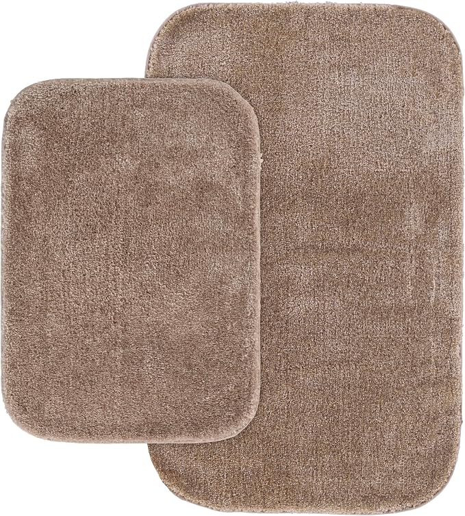 Garland Rug Traditional 2 Piece Nylon Washable Bathroom Rug Set Taupe