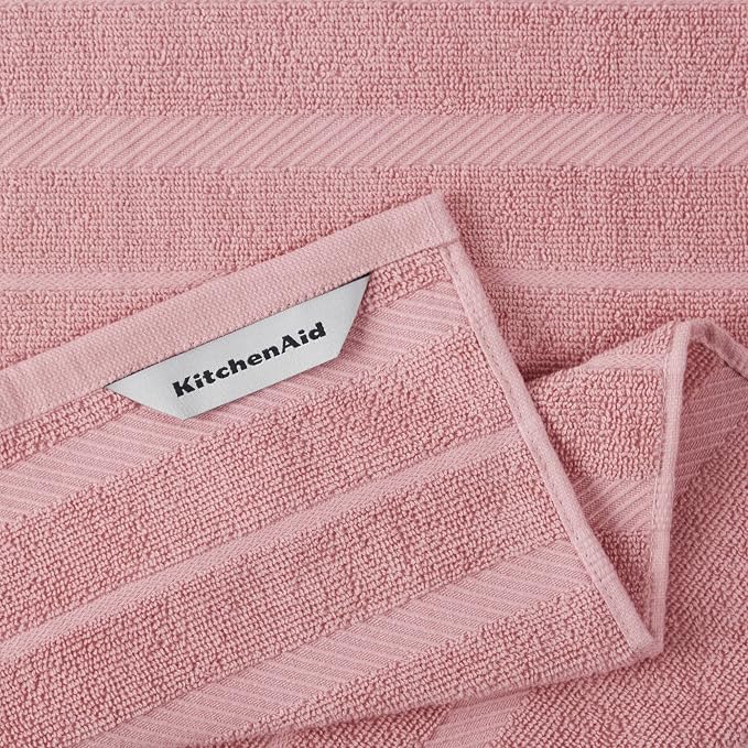 KitchenAid Albany Kitchen Towel 4-Pack Set, Dried Rose/White, 16"x26", (Pack of 2)