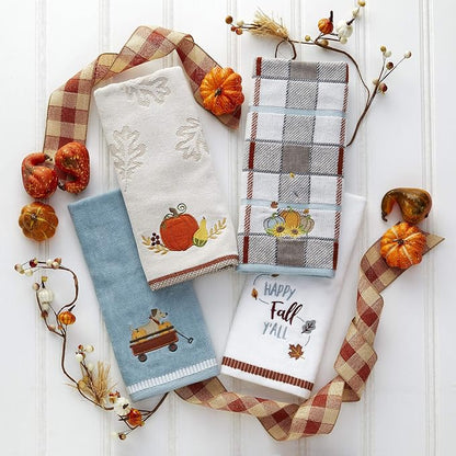 SKL Home by Saturday Knight Ltd. Traditional Pumpkin Hand Towel, Tan | 100% Cotton. Soft & absorbent leaf jacquard with embroidery. Great for the bathroom, kitchen or bar & holiday gifting.