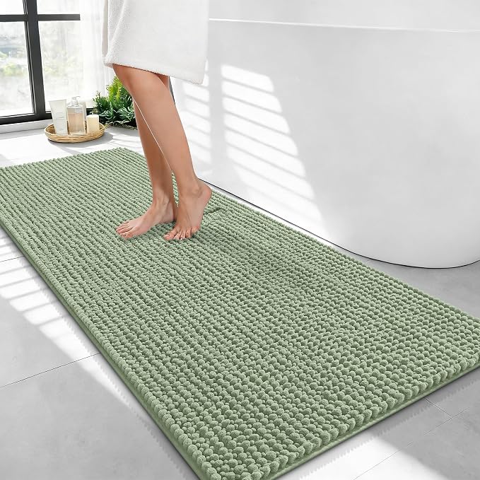 OLANLY Thick Chenille Bathroom Runner Rugs Mats 44x24, Sage Green | Soft Absorbent Bath Rugs, Rubber Backing, Machine Wash Dry, Bath Mats for Bathroom, Tub and Shower, Home Decor Accessories