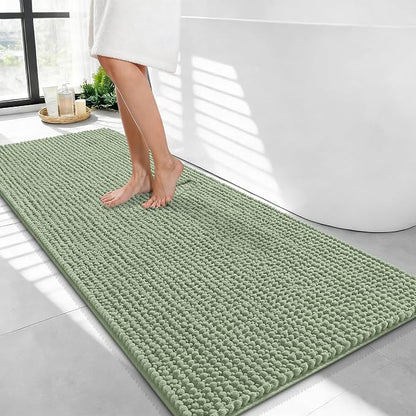 OLANLY Thick Chenille Bathroom Runner Rugs Mats 44x24, Sage Green | Soft Absorbent Bath Rugs, Rubber Backing, Machine Wash Dry, Bath Mats for Bathroom, Tub and Shower, Home Decor Accessories