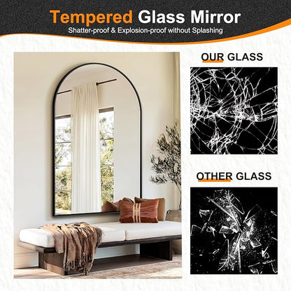 Arched Bathroom Mirror, 55"x35", Black