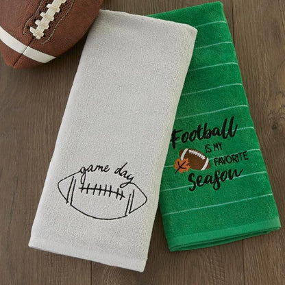 SKL Home Fall/Autumn Football is My Favorite Season 100% Cotton Embroidered 2pc Hand Towel Set, Decorative for Bath/Kitchen/Bar & Gift, Green