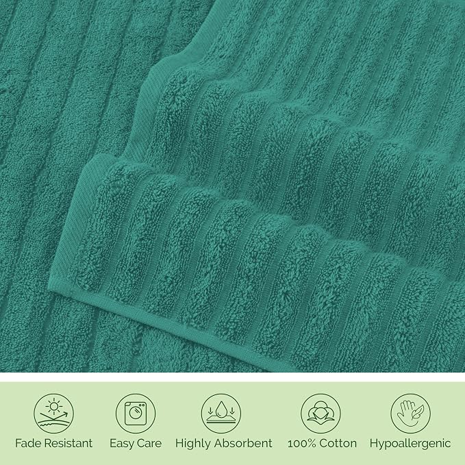 Elegant Comfort 100% Turkish Cotton Corduroy Ribbed Luxury Bath Towels 6-Piece Set, Premium Feel - Quick Dry, Highly Absorbent, Contains 2 Bath Towels, 2 Hand Towels, and 2 Washcloths, Turquoise