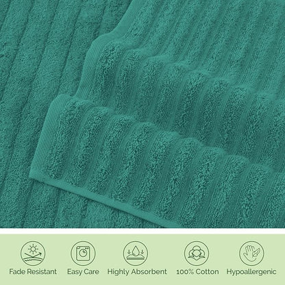 Elegant Comfort 100% Turkish Cotton Corduroy Ribbed Luxury Bath Towels 6-Piece Set, Premium Feel - Quick Dry, Highly Absorbent, Contains 2 Bath Towels, 2 Hand Towels, and 2 Washcloths, Turquoise