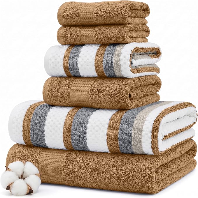 Modern Threads Pax 6-Piece Reversible Yarn Dyed Jacquard Towel Set - Bath Towels, Hand Towels, & Washcloths - Super Absorbent & Quick Dry - 100% Combed Cotton, Mustard