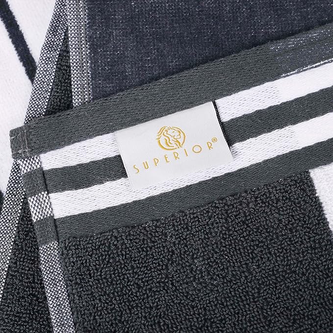 Superior Oversized Cotton Beach Towel Set of 4, Absorbent Towels For Bathroom, Beach, Pool, Swim, Adults, Kids, Vacation, Travel, Bath Sheet, Quick Dry Basics, Trip Essentials, Striped Decor, Charcoal