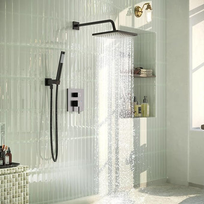 Esnbia Shower Faucet Set, Black Shower System with 10 Inches Rain Head and Handheld Spray, 2 Way Valve Kit, Matte Black