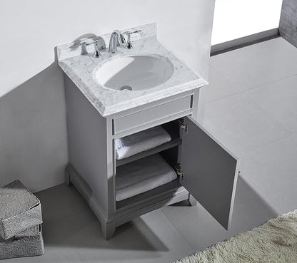 Elite Stamford 24 in. Gray Single Sink Bath Vanity with Carrara Marble Top and Undermount Porcelain Sink