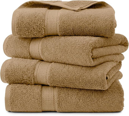Superior Egyptian Cotton Plush & Absorbent, Bath Towel Set of 4, Toast | Quick Dry, Soft Luxury Towel Set, Bath Essentials for Bathroom, Guest Bath, Spa, 4 Piece Bath, Madeline Towels
