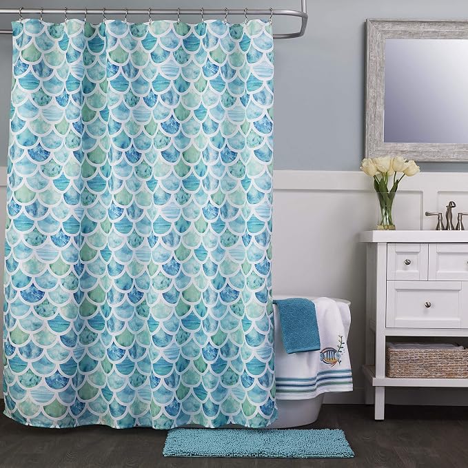 SKL Home Ocean Watercolor Scales Hand Towel Set-2pc, 100% Cotton, Blue | Plush & absorbent, textured jacquard. For use in the bathroom, kitchen or bar. Great for Airbnb, beach homes & coastal décor.