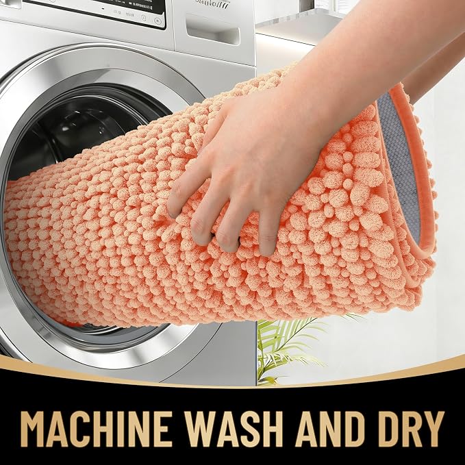 OLANLY Thick Chenille Bathroom Rugs 30x20, Soft Absorbent Bath Mat, Peach | Bath Rugs, Rubber Backing, Machine Wash Dry, Bath Mats for Bathroom Floor, Tub and Shower, Home Decor Accessories