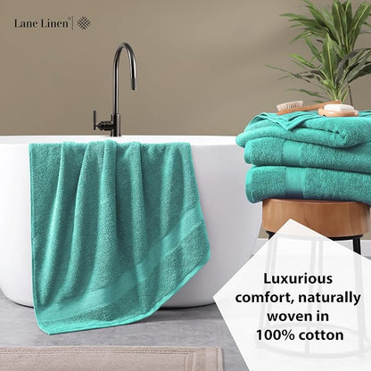 LANE LINEN Bathroom Towels Set (4 Pack)- 100% Cotton Luxury Bath Towels for Bathroom, Soft Shower Towels, Quick Dry Turkish Bath Towels, Super Absorbent Hotel Quality Bath Towel Set (28"x 54")- Teal | Set Of Towels - Dobby Border Accent, OEKO-TEX Certi...