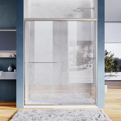 SUNNY SHOWER Double Sliding Shower Door Semi-Frameless Shower Enclosure 1/4 inch Glass Bypass Sliding Bathroom Door, Chrome Finish, 48 in. W x 72 in. H