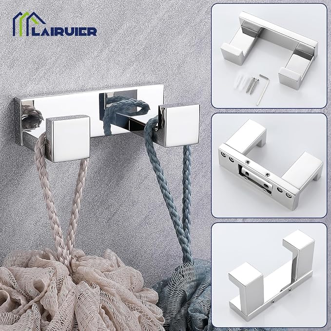 Lairuier Polished Chrome Bathroom Hardware Accessories, 4PCS Towel Bar Set | Including Towel Bar, Towel Holder, Toilet Paper Holder, Towel Hook, SUS304 Stainless Steel Bathroom Towel Holder Hardware Set