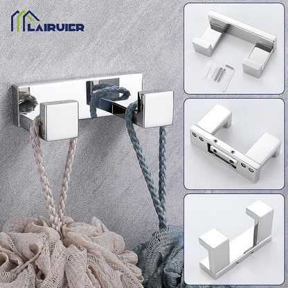 Lairuier Polished Chrome Bathroom Hardware Accessories, 4PCS Towel Bar Set | Including Towel Bar, Towel Holder, Toilet Paper Holder, Towel Hook, SUS304 Stainless Steel Bathroom Towel Holder Hardware Set