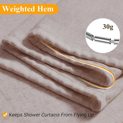 Linen Shower Curtain 72 Inch Long for Bathroom Boho Farmhouse Fabric Shower Curtains Set with Hooks Neutral Cloth Modern Cottage Core Waterproof 72x72,White
