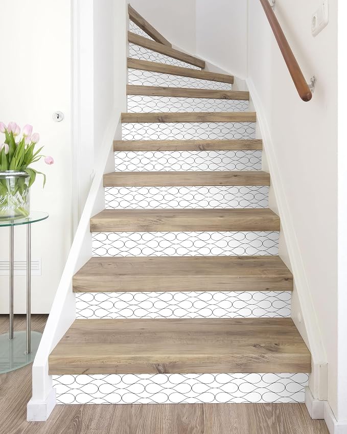 FLFK Stair Riser Decals,Modern Grid Vinyl Sticker for Stairs Decoration,14Pcs 39.3"X7.08"