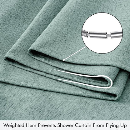 ANRODUO Teal Linen Textured Fabric Shower Curtain Set - 72"x72" with 12 Rust Resistant Durable Metal Hooks, Waterproof & Heavy Duty Polyester, Button Hole Design, Machine Washable for Bathroom