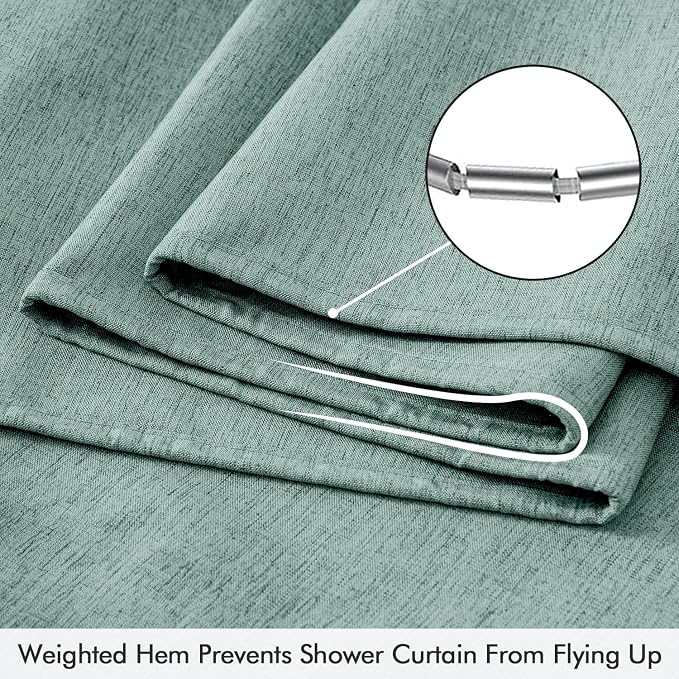 ANRODUO Teal Linen Textured Fabric Shower Curtain Set - W72xL84 | Farmhouse Shower Curtain with 12 Metal Hooks, Waterproof Heavy Duty, Button Hole Design, Machine Washable for Bathroom