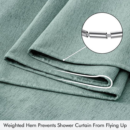 ANRODUO Teal Linen Textured Fabric Shower Curtain Set - W72xL84 | Farmhouse Shower Curtain with 12 Metal Hooks, Waterproof Heavy Duty, Button Hole Design, Machine Washable for Bathroom