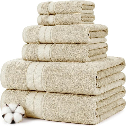 Modern Threads - Spun Loft 6-Piece 100% Combed Cotton Towel Set - Bath Towels, Hand Towels, & Washcloths - Super Absorbent & Quick Dry - 600 GSM - Soft & Plush, Sand
