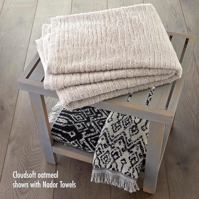 SKL Home CloudSoft Bath Towel Set, 6-Piece, 100% Cotton Luxury, Oatmeal | 2 Bath towels, 2 hand towels, 2 washcloths. Premium spa-level quality. 600/520 GSM weight. Ultra plush & absorbent.