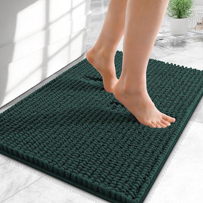 OLANLY Thick Chenille Small Bathroom Rugs Mats 24x16, Blackish Green | Soft Absorbent Bath Rugs, Rubber Backing, Machine Wash Dry, Bath Mats for Bathroom, Tub and Shower, Home Decor Accessories