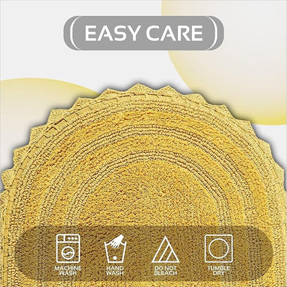 Better Trends Lilly Crochet 20x32 Oval Bath Rugs & Reversible Bath Rugs, Bath mats for Bathroom, Luxurious 100% Cotton Bath Rug & Water Absorbent Bathroom Mat- Yellow Bath Matt