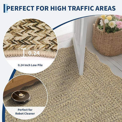 Imitation Braided Collection-Print 3x5 Washable Rugs for Entryway Small Bedroom Rug Non Slip Throw Carpet Farmhouse Soft Low Pile Rustic Accent Rug for Living Room Office Home Decor