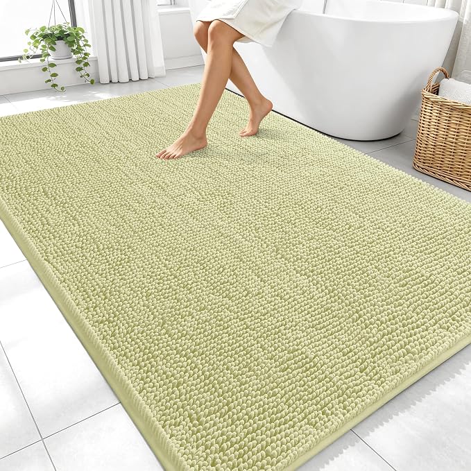 OLANLY Large Bathroom Rugs 70x46, Extra Soft Absorbent Chenille Bath Rugs | Vanilla, Quick-Drying Rubber Backing, Machine Washable Bath Mat for Bathroom Floor, Tub and Shower, Home Decor Accessories