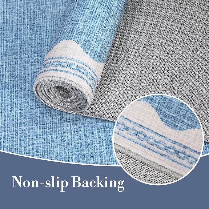 Garvee Entryway Rug 3x5 Washable Bordered Modern Rug Foldable Low Pile Blue | Stain-Resistant Carpet Ultra Soft Non Slip Lightweight Rugs Indoor Non-Shedding Mat for Kitchen Bedroom Nursery Entrance