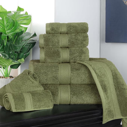 Superior Egyptian Cotton Ultra Plush & Absorbent, 8 Piece Set, Forest Green | Quick Dry, Soft Luxury Towel Set, Bath Essentials, Guest Bath, Spa, 2 Bath, 2 Hand, 4 Face Towels, Madeline Towels
